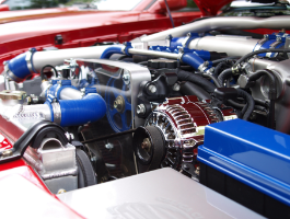 Blue silver black car engine